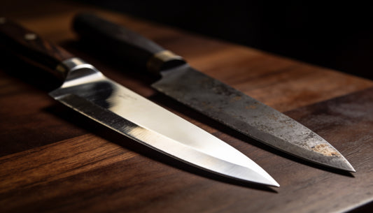 Zwei Messerklingen: rostfreier Stahl und Carbonstahl im Vergleich