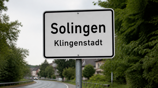 Ortsschild Solingen mit dem Zusatz Klingenstadt