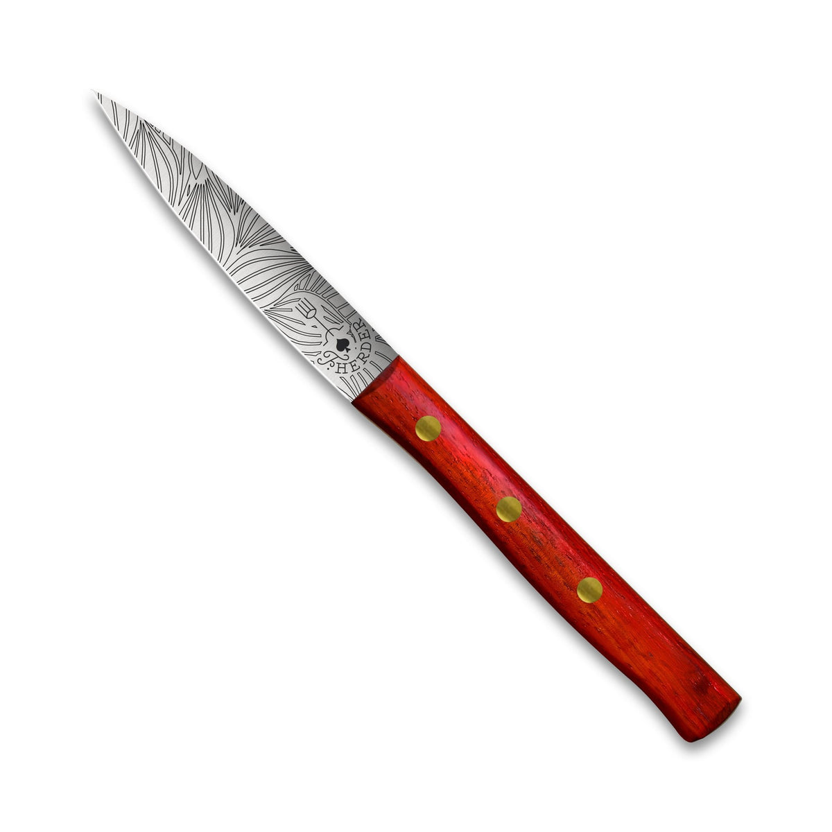 Zöppken Style Mittelspitz Rostfrei, Padoukgriff, Blattgravur, 9 cm Klinge