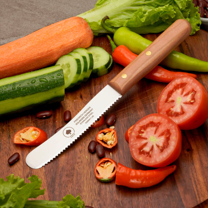 Buckelsmesser Brotmesser Solingen – Kirsche Holzgriff mit Wellenschliff