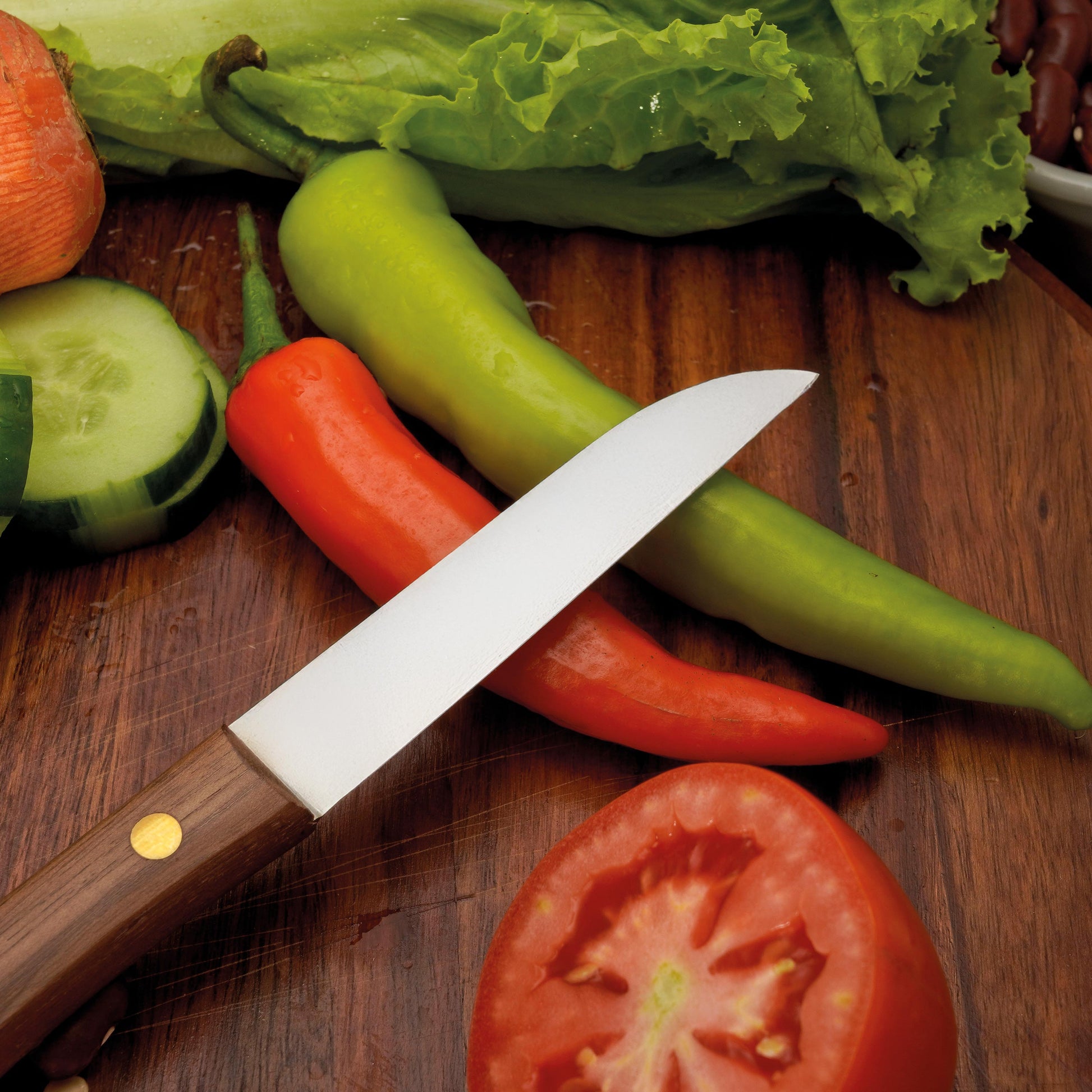 Frühstücksmesser Buckelsmesser aus Solingen mit Walnuss Holzgriff und Gravur Herder – traditionelles Solingen Messer für Brot und Frühstück
