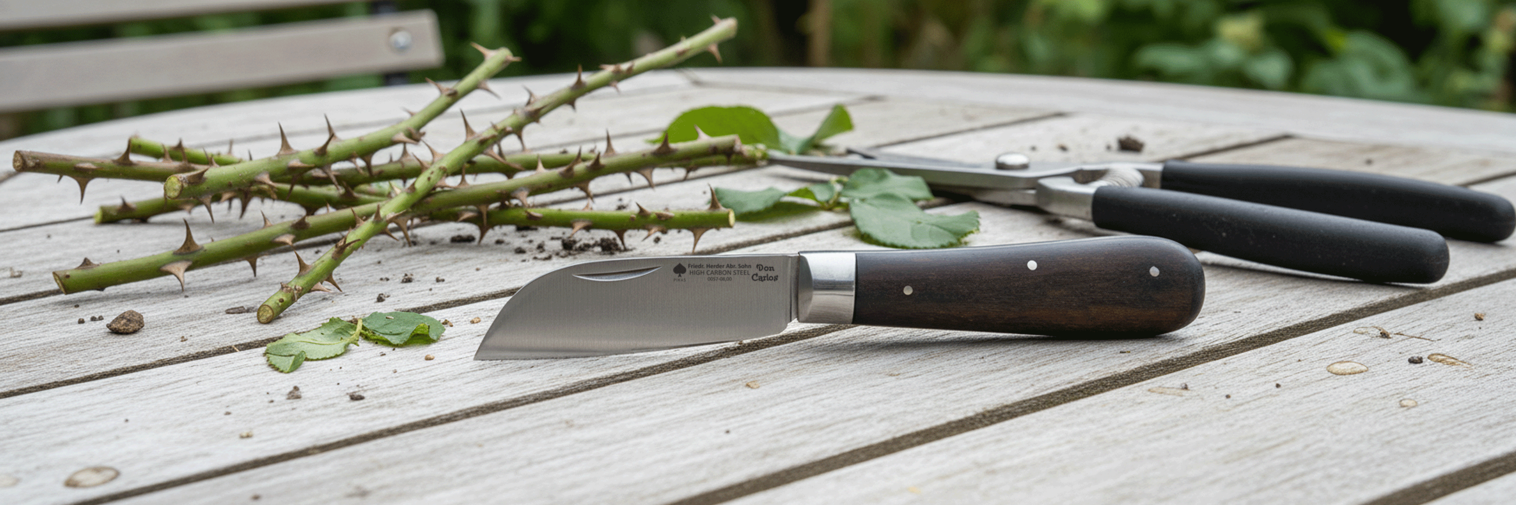 Herder Gartenmesser Italien – Carbonstahl mit Sapelli-Holzgriff für präzise Gartenarbeit