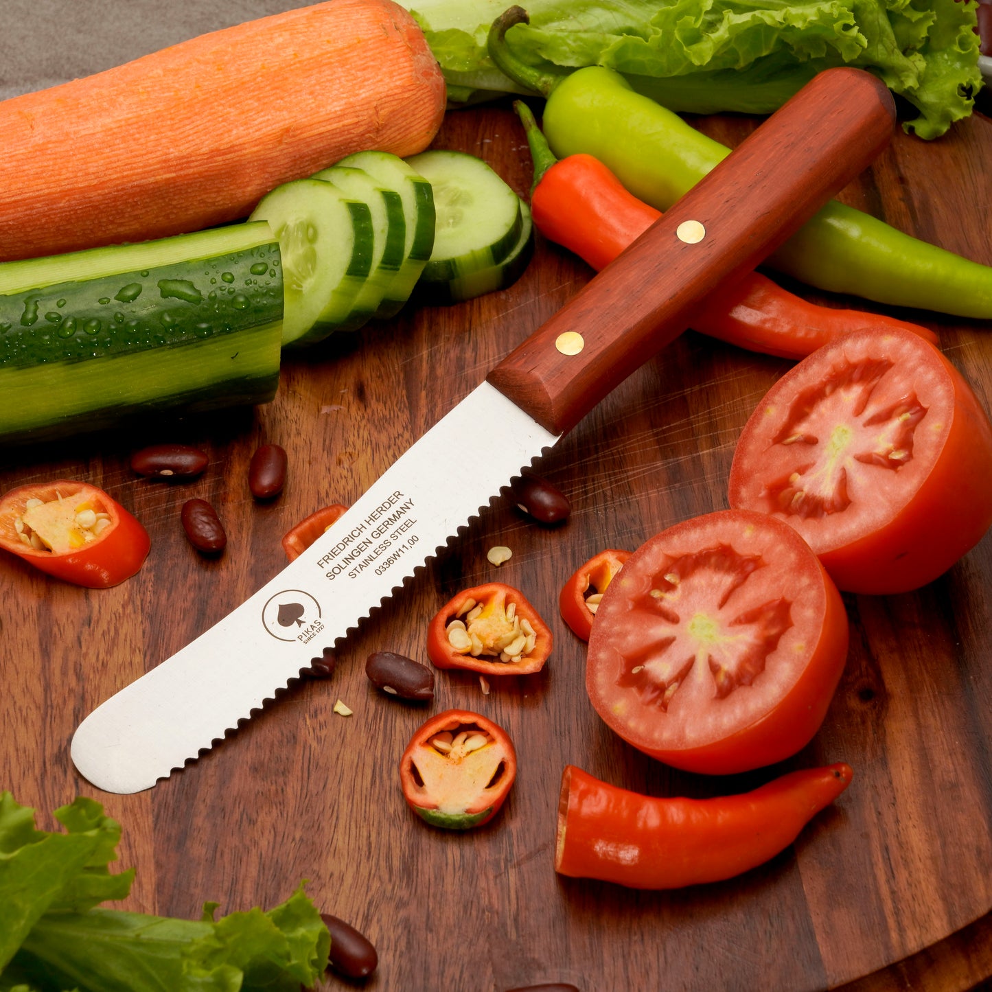 Buckelsmesser Brotmesser Solingen – Padouk Holzgriff mit Wellenschliff