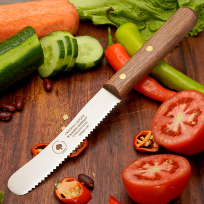 Buckelsmesser Brotmesser Solingen – Walnuss Holzgriff mit Wellenschliff