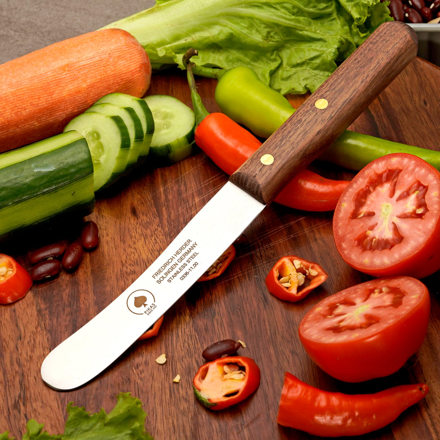 Buckelsmesser Brotmesser Solingen – Walnuss  Holzgriff mit Glattschliff