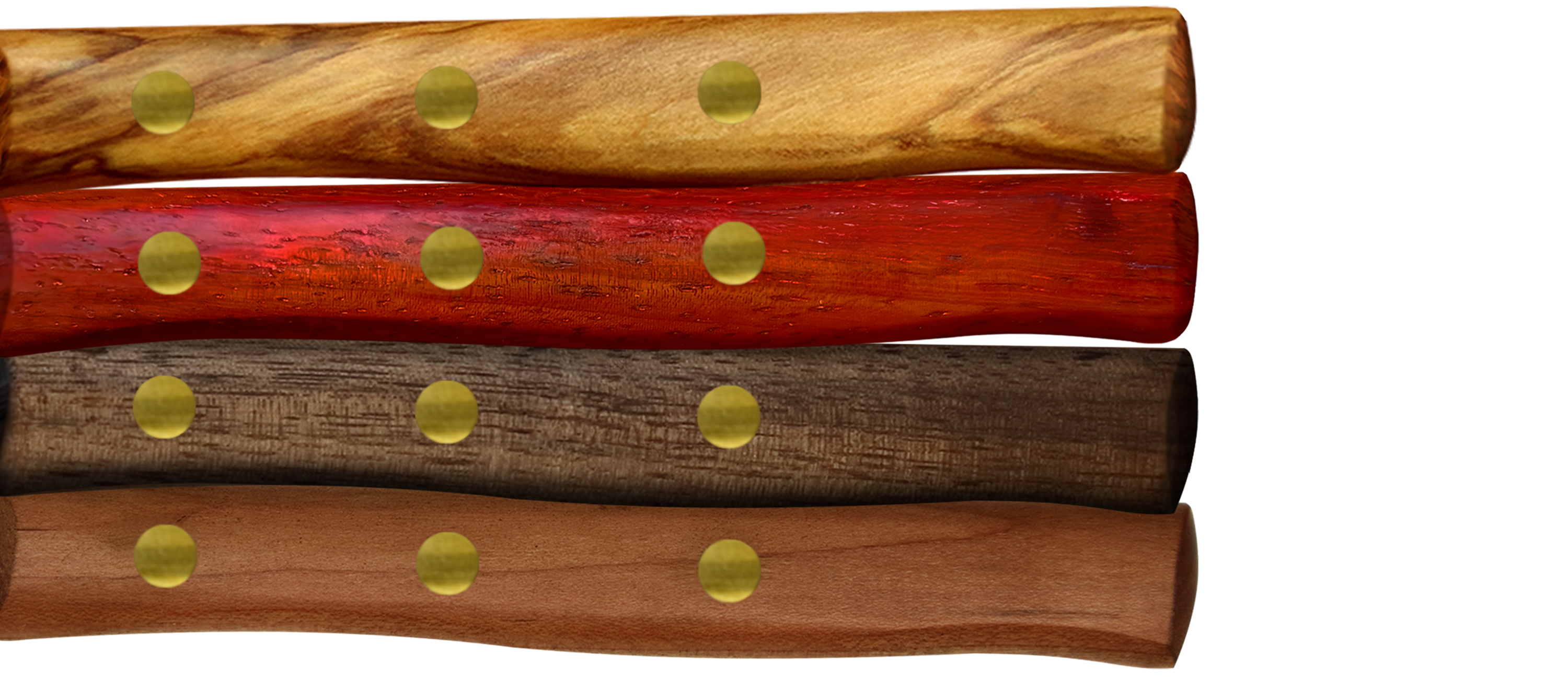 Nachhaltige Holzgriffe für Gemüsemesser und Schälmesser aus Solingen – handgefertigt in eigener Schreinerei, jeder Griff ein Unikat aus edlen Hölzern.