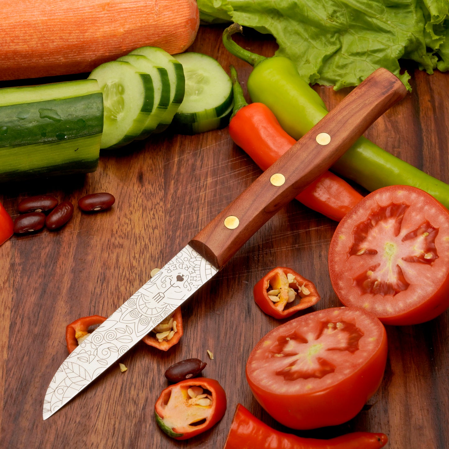 Gemüsemesser Solingen Zöppken Style Rostfrei kirsche mosaik Holzgriff Dünnschliff
