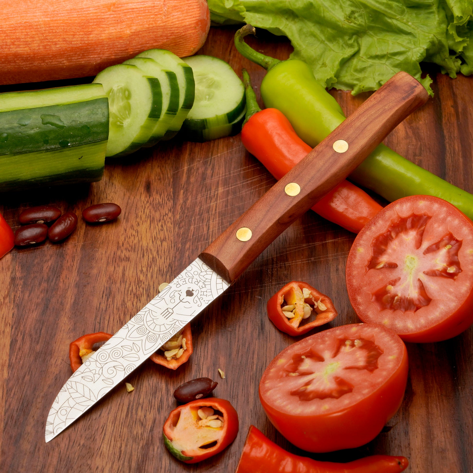 Gemüsemesser Solingen Zöppken Style Rostfrei kirsche mosaik Holzgriff Dünnschliff
