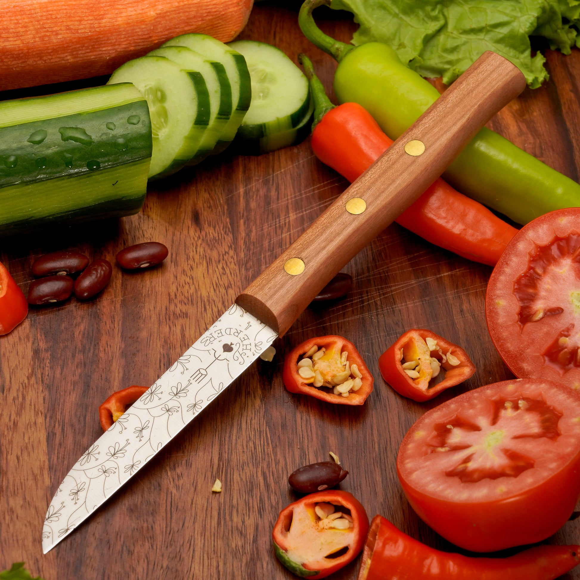 Gemüsemesser Solingen Zöppken Style Rostfrei kirsche ranken Holzgriff Dünnschliff
