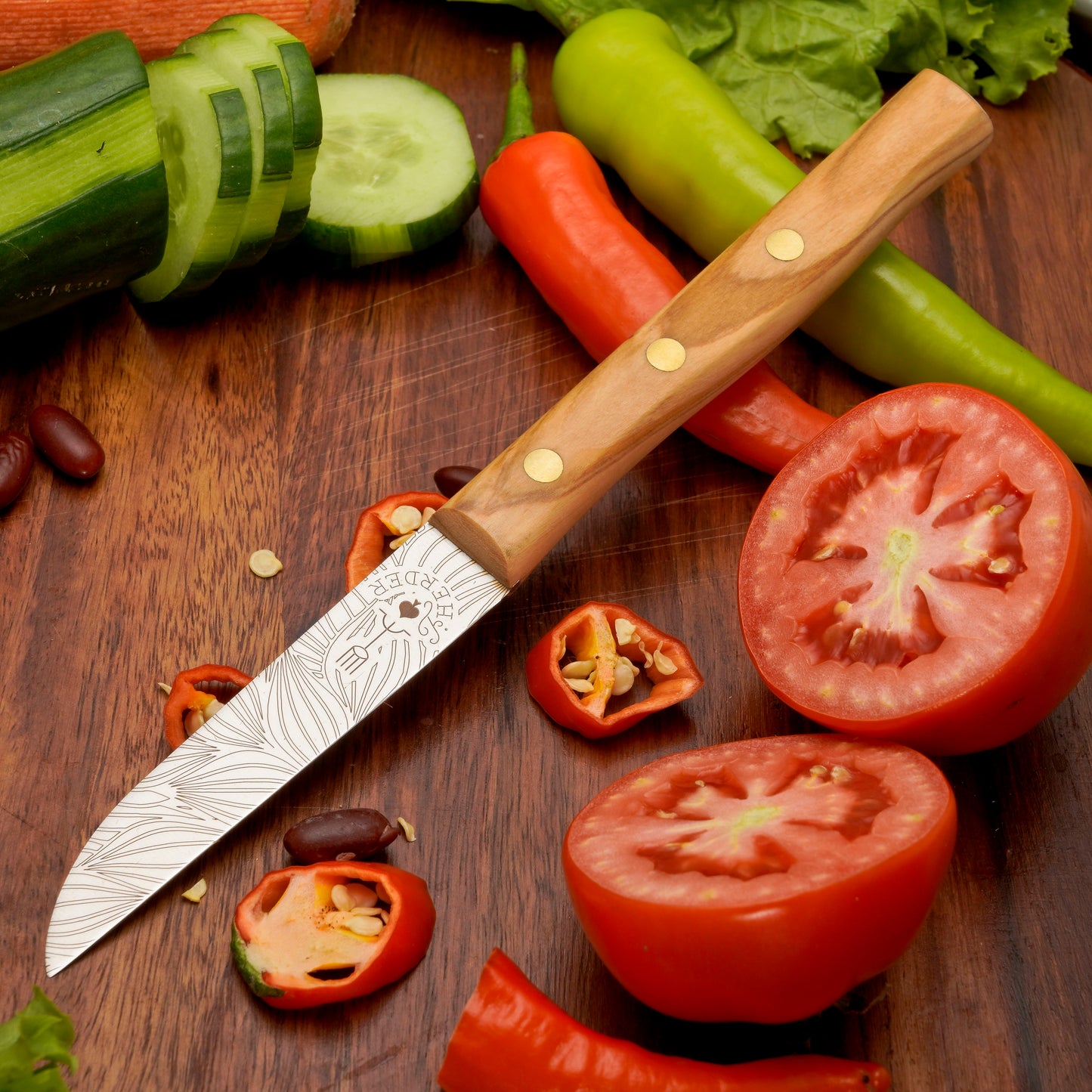Gemuesemesser Solingen Zöppken Style Rostfrei olive blatt Holzgriff Dünnschliff
