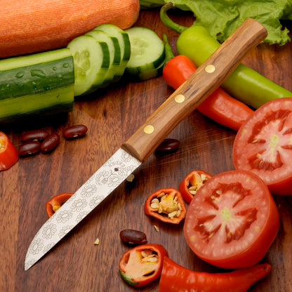 Gemuesemesser Solingen Zöppken Style Rostfrei olive blumen Holzgriff Dünnschliff
