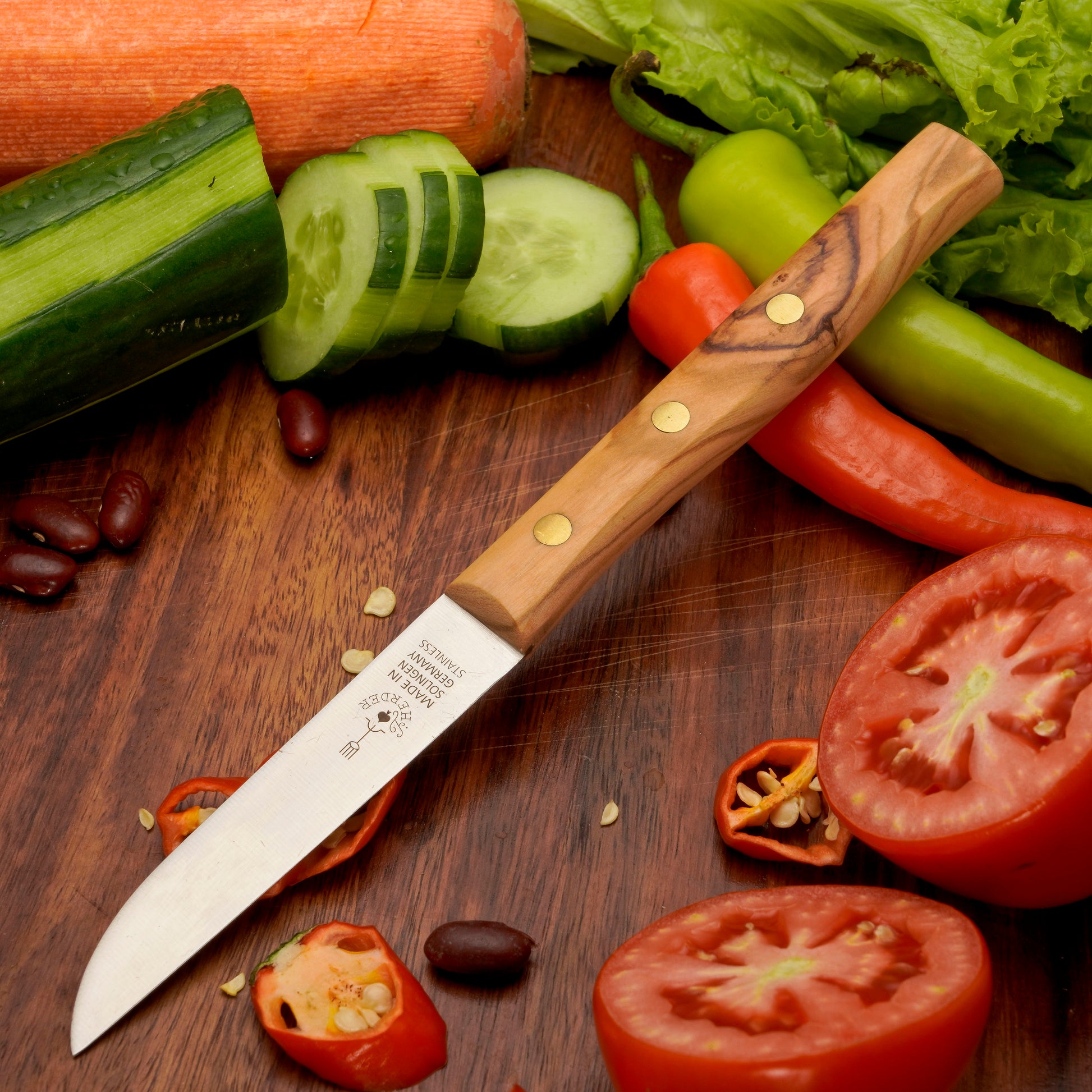 Gemuesemesser Solingen Zöppken Style Rostfrei olive herder Holzgriff Dünnschliff
