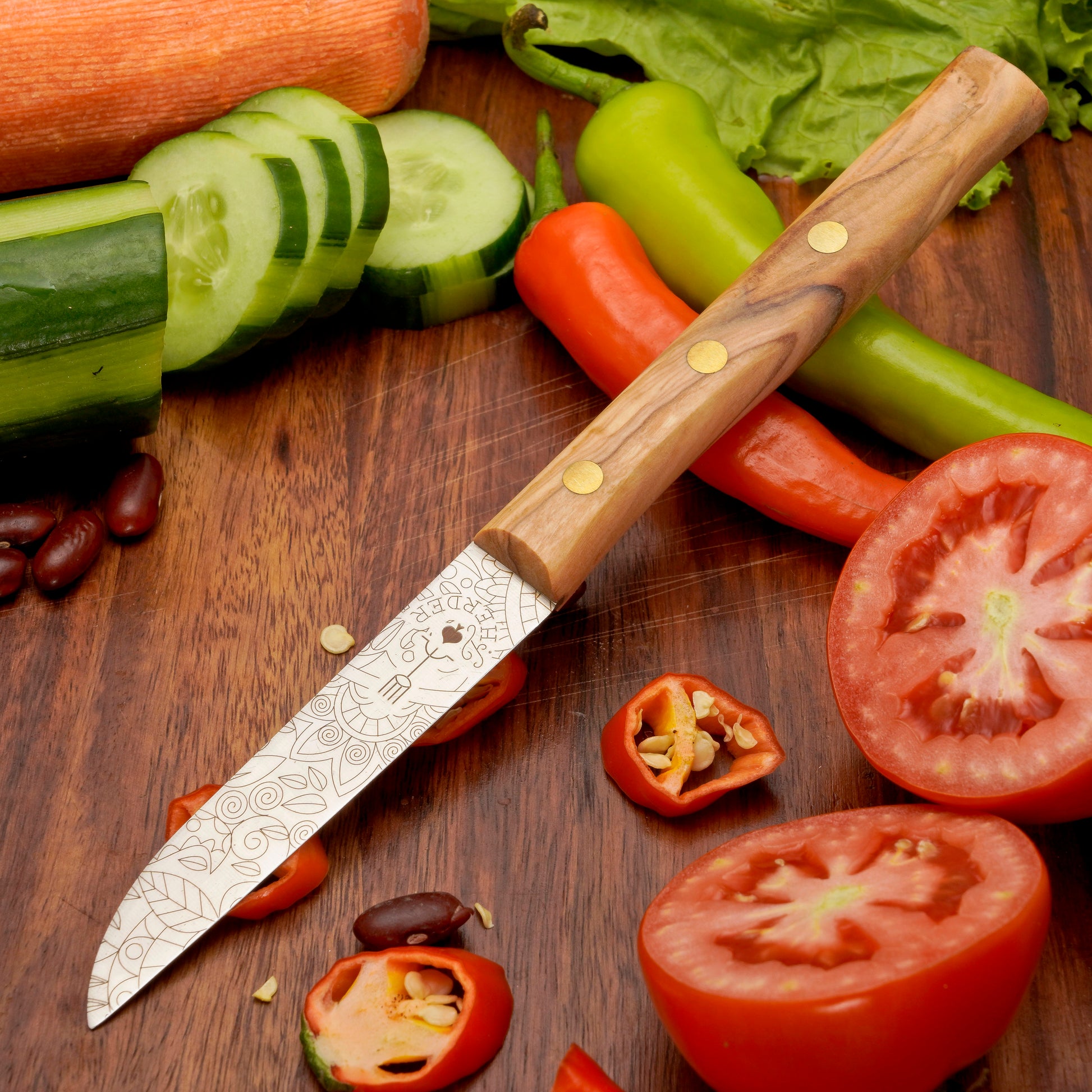 Gemuesemesser Solingen Zöppken Style Rostfrei olive mosaik Holzgriff Dünnschliff
