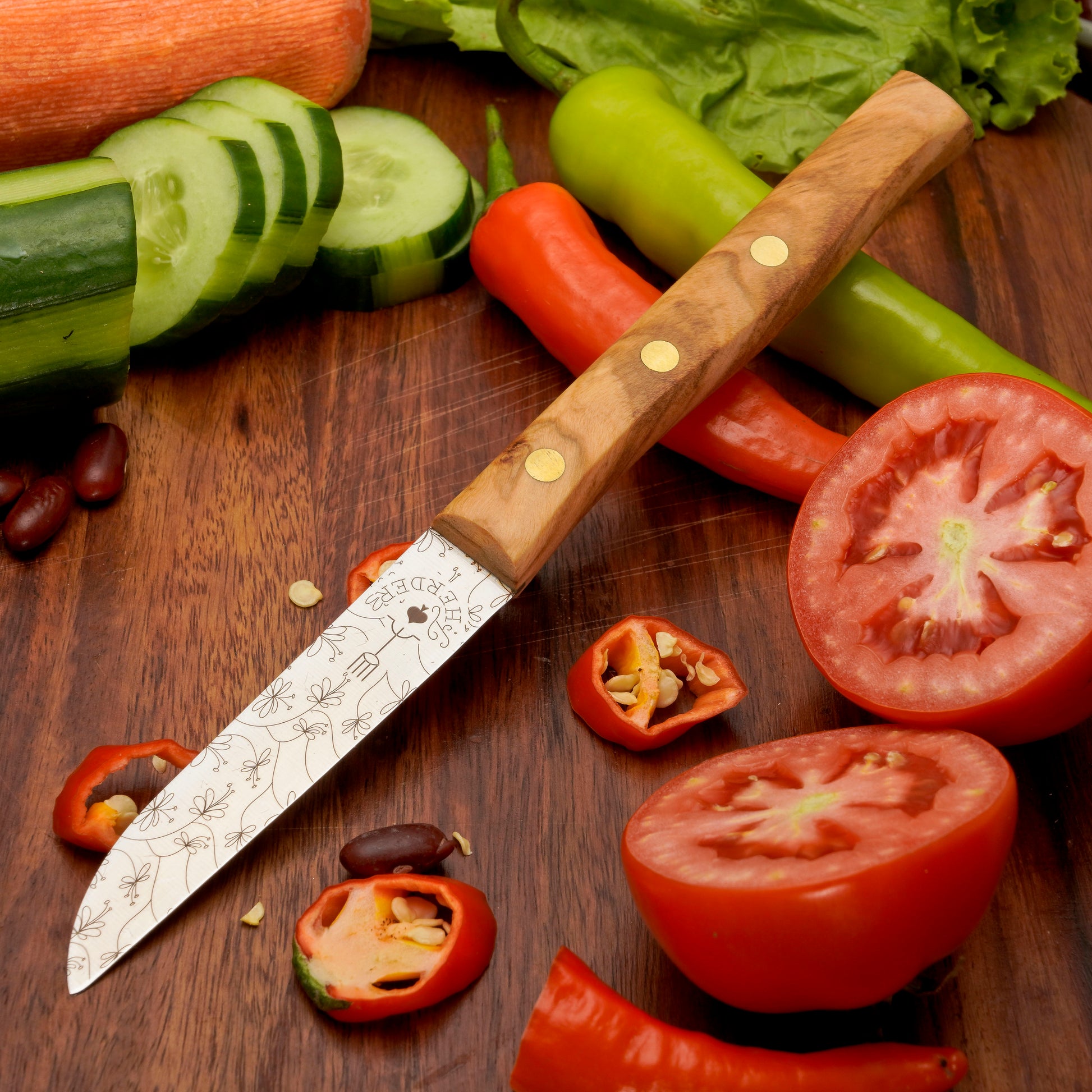 Gemuesemesser Solingen Zöppken Style Rostfrei olive ranken Holzgriff Dünnschliff
