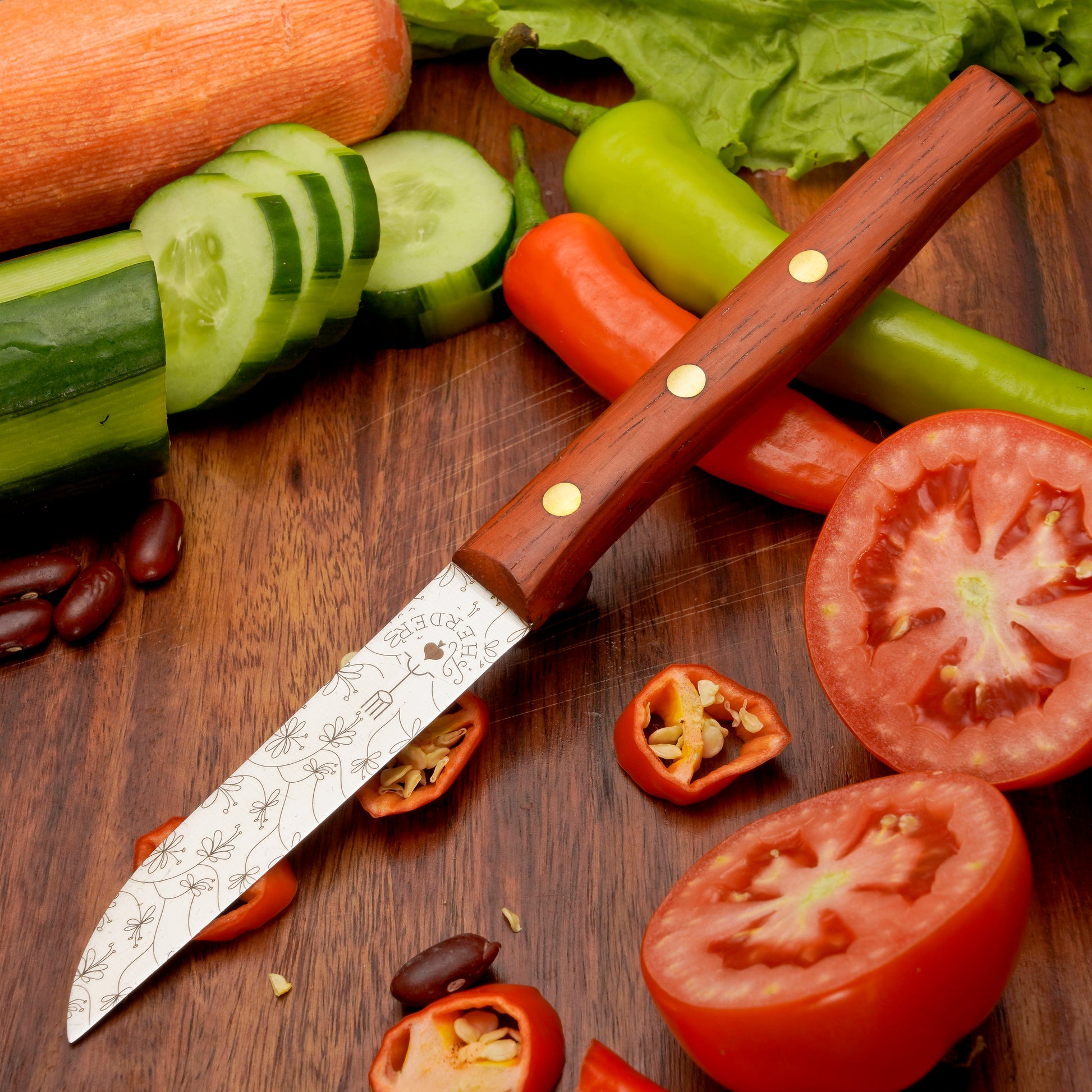 Gemuesemesser Solingen Zöppken Style Rostfrei padouk ranken Holzgriff Dünnschliff
