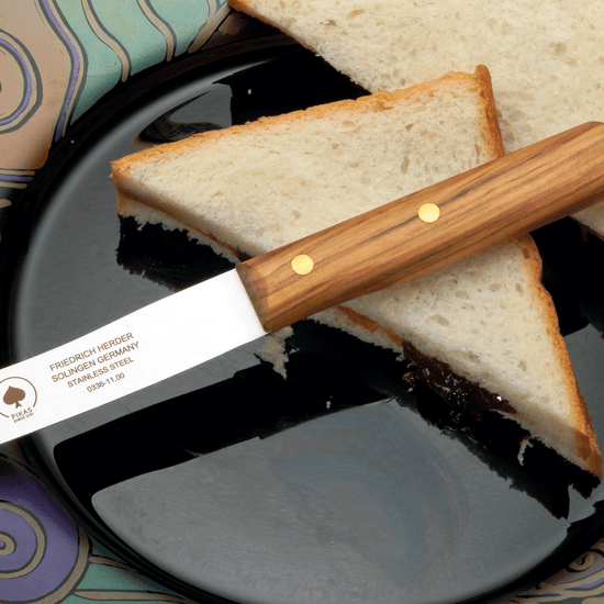 Brotzeitmesser Solingen – Brotmesser mit Buckelklinge und Olivenholzgriff, Solinger Qualitätsmesser