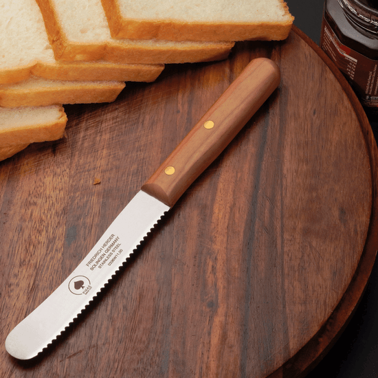 Buckelsmesser Brotmesser Brötchenmesser mit Kirschholzgriff und Wellenschliff – Solinger Qualitätsmesser