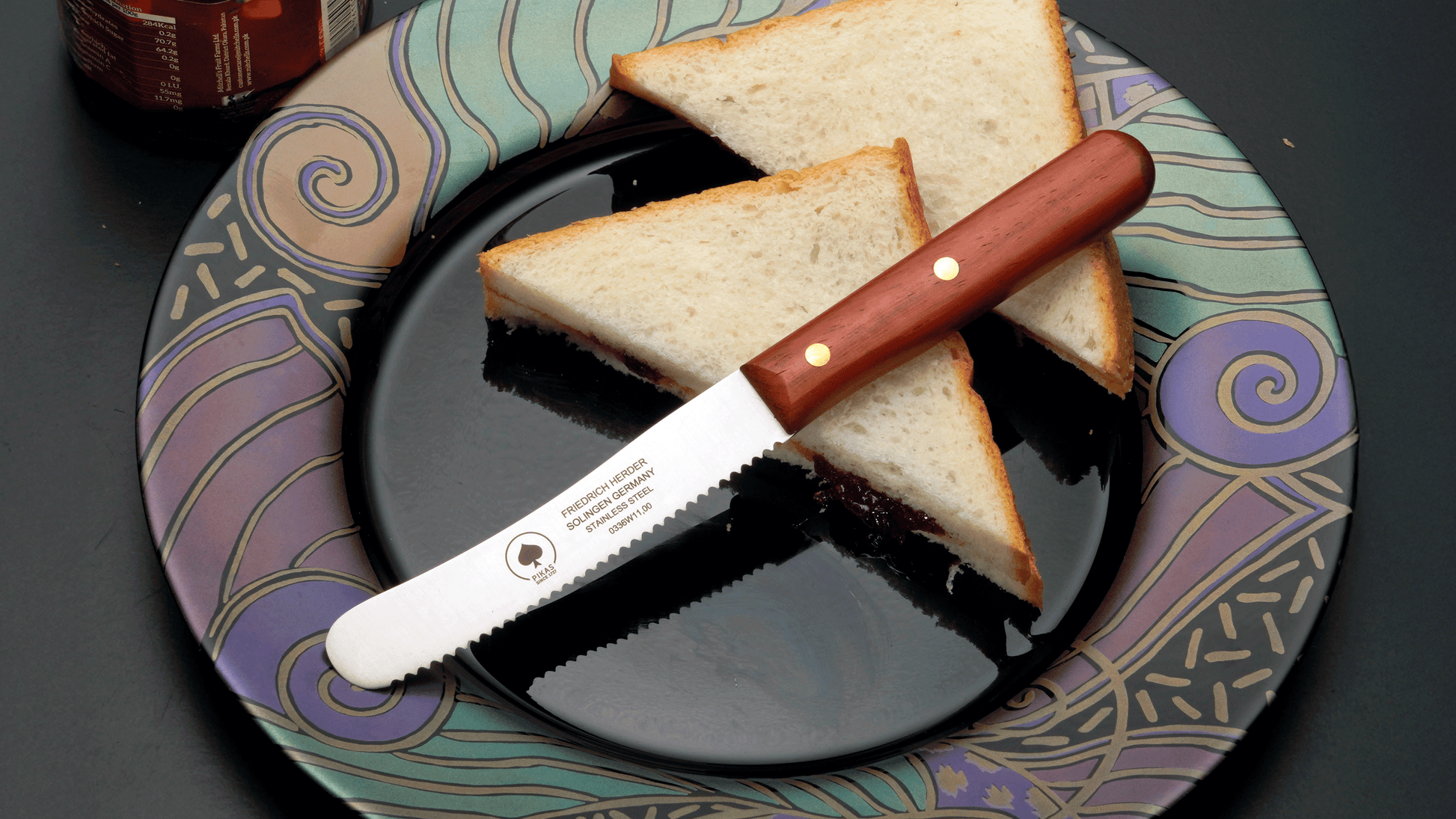 buckelsmesser brotmesser padouk solingen holzgriff wellenschliff
