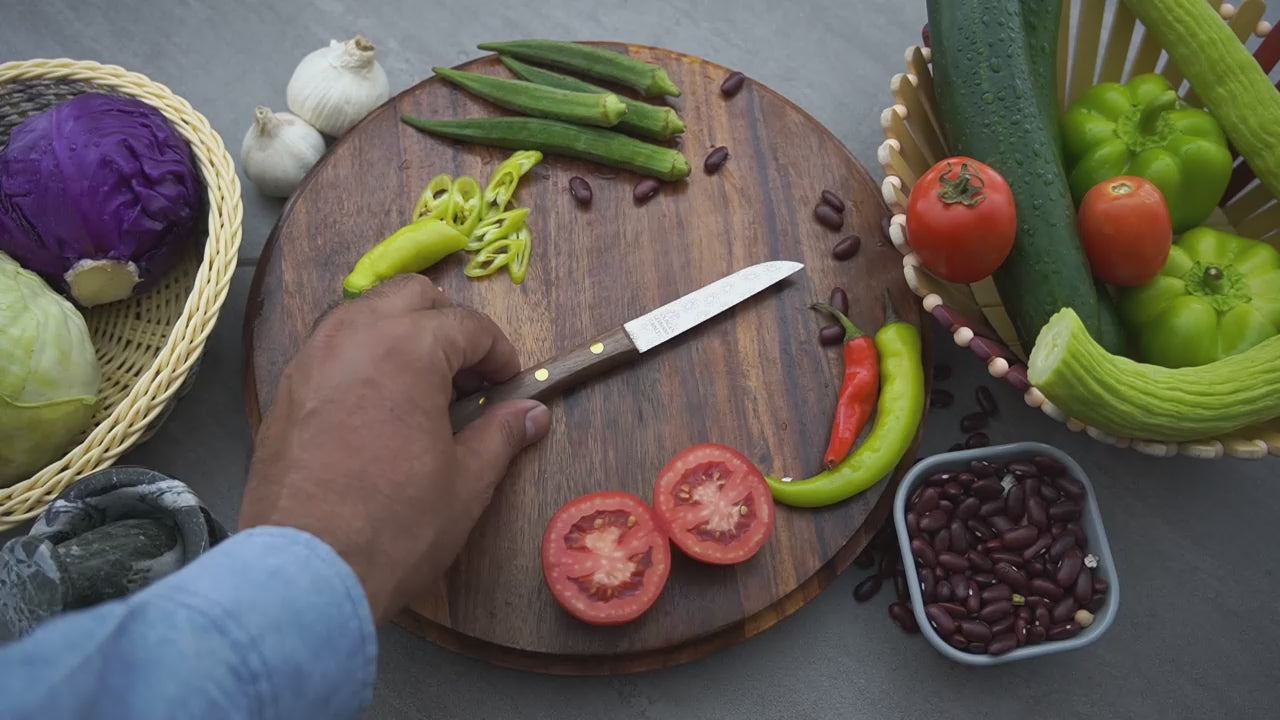 Frühstücksmesser Buckelsmesser aus Solingen mit Walnuss Holzgriff und Gravur BLUMEN – traditionelles Solingen Messer für Brot und Frühstück

