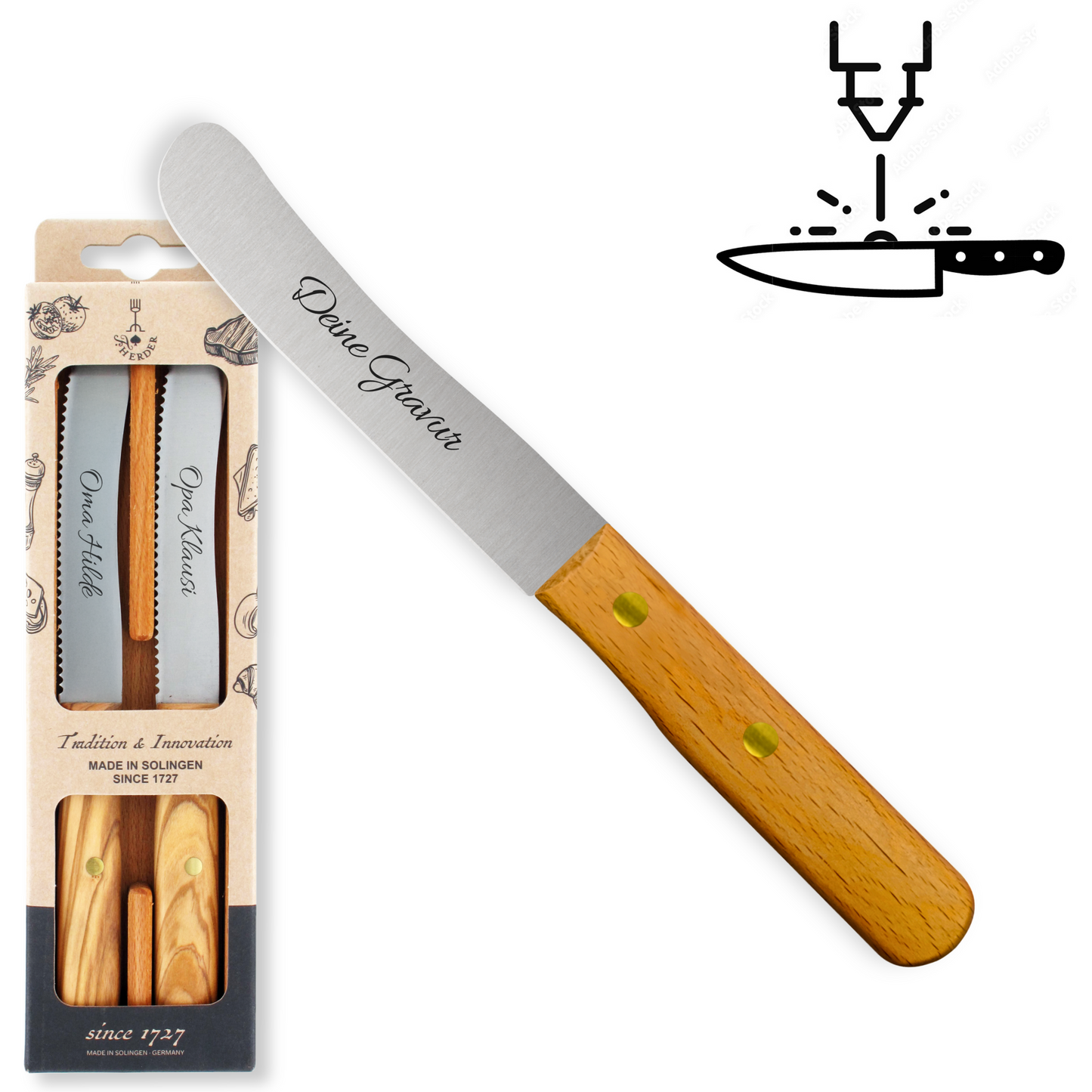 Buckelsmesser / Frühstücksmesser 2er Set - Eigene Gravur
