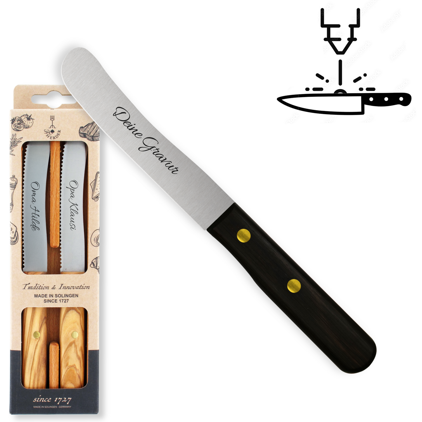 Buckelsmesser / Frühstücksmesser 2er Set - Eigene Gravur