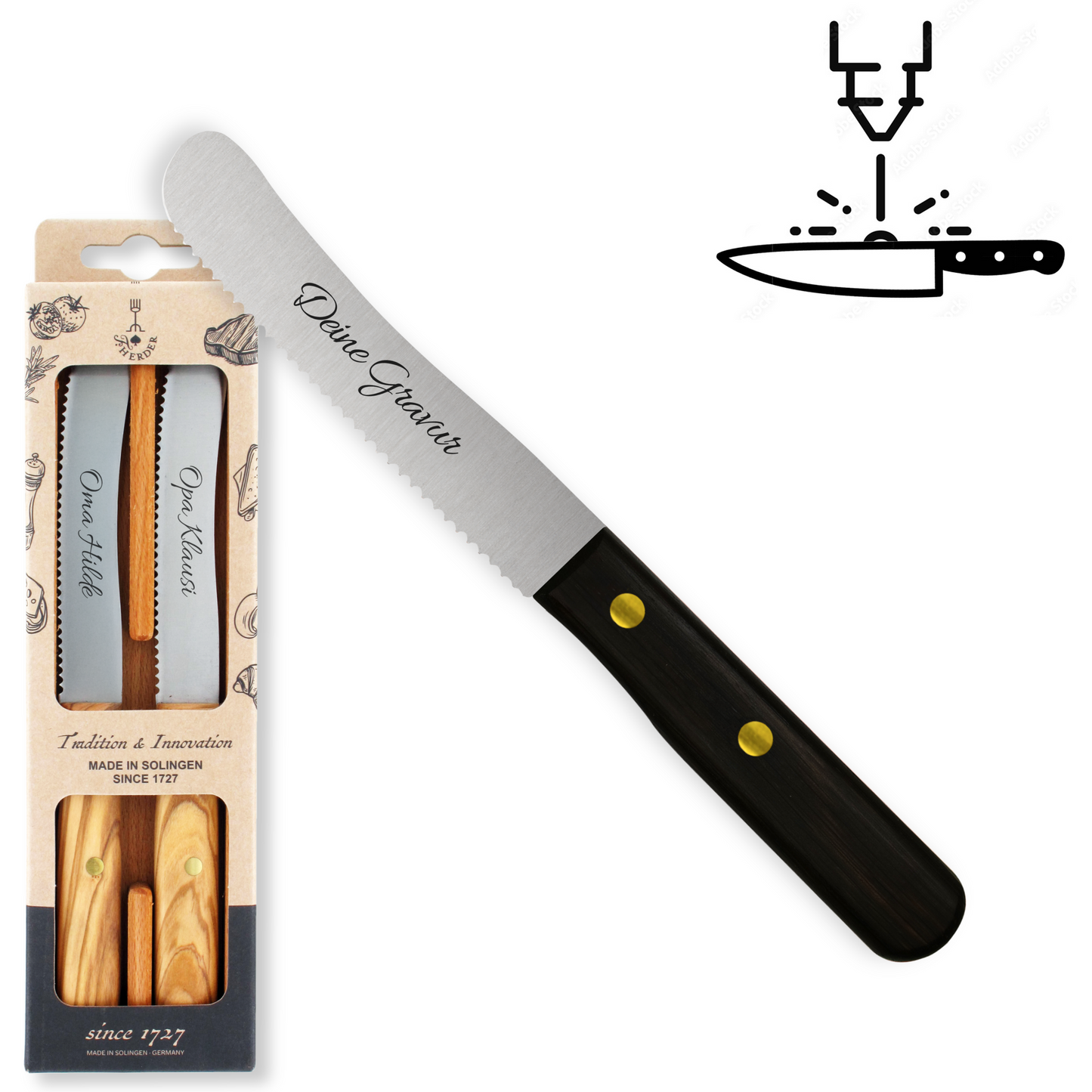 Buckelsmesser / Frühstücksmesser 2er Set - Eigene Gravur