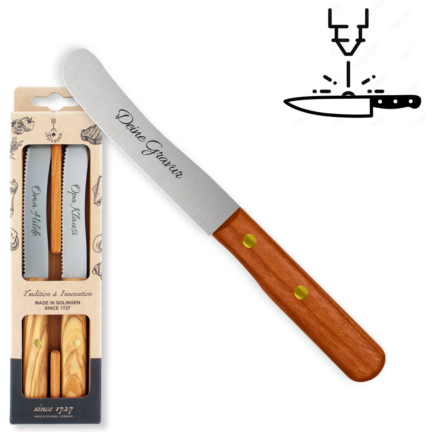 Buckelsmesser / Frühstücksmesser 2er Set - Eigene Gravur