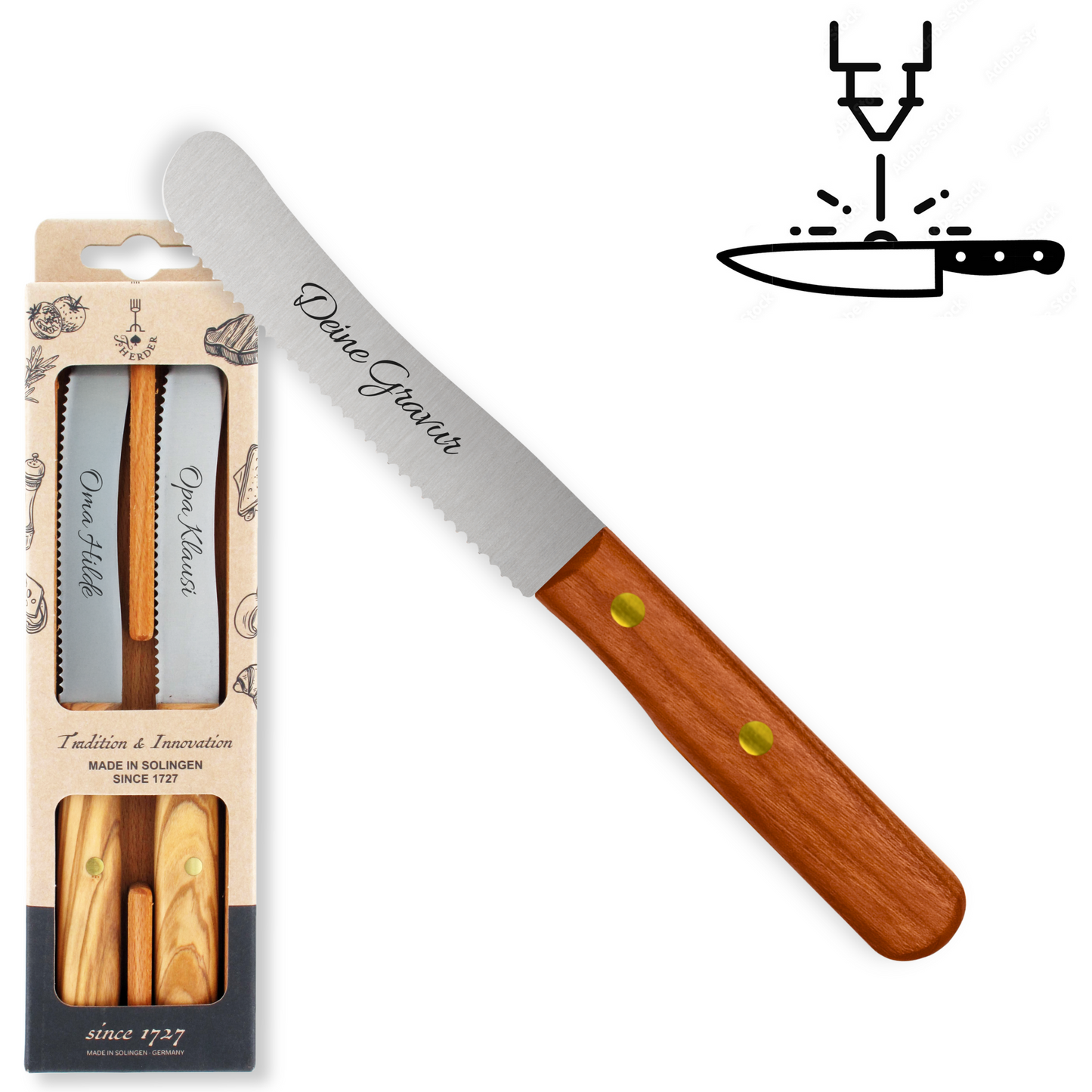 Buckelsmesser / Frühstücksmesser 2er Set - Eigene Gravur