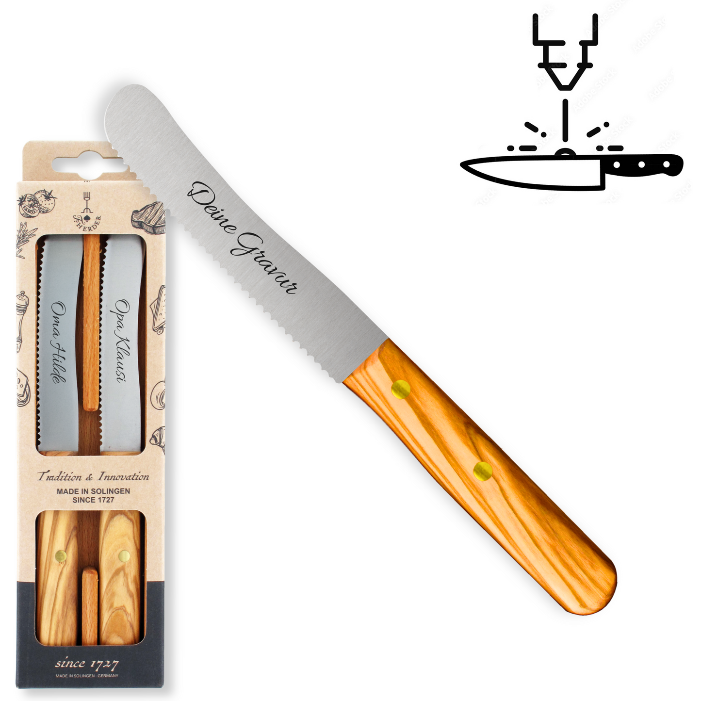 Buckelsmesser / Frühstücksmesser 2er Set - Eigene Gravur