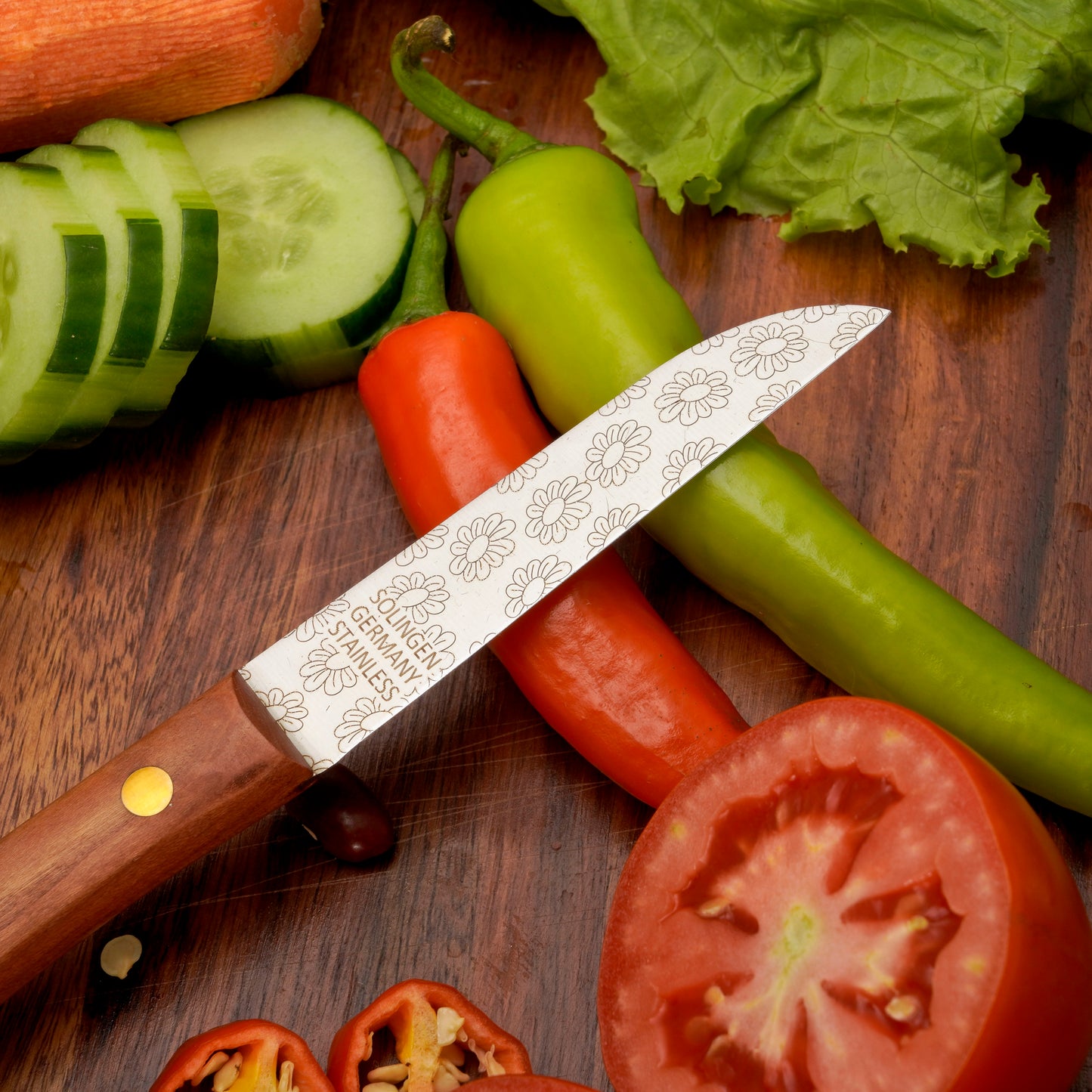 Gemüsemesser Solingen Zöppken Style Rostfrei Kirsche Holzgriff Dünnschliff