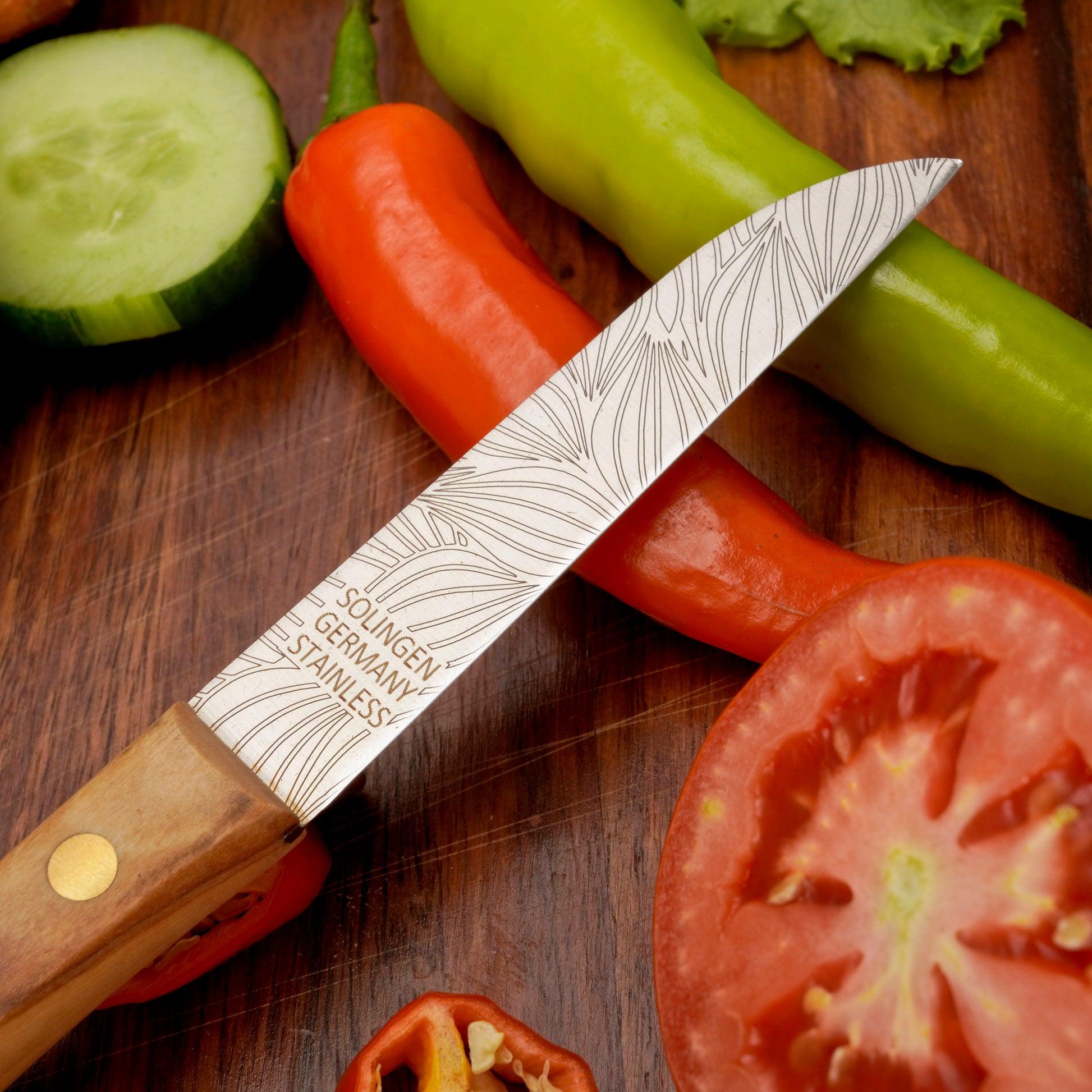 Gemuesemesser Solingen Zöppken Style Rostfrei olive blatt Holzgriff Dünnschliff
