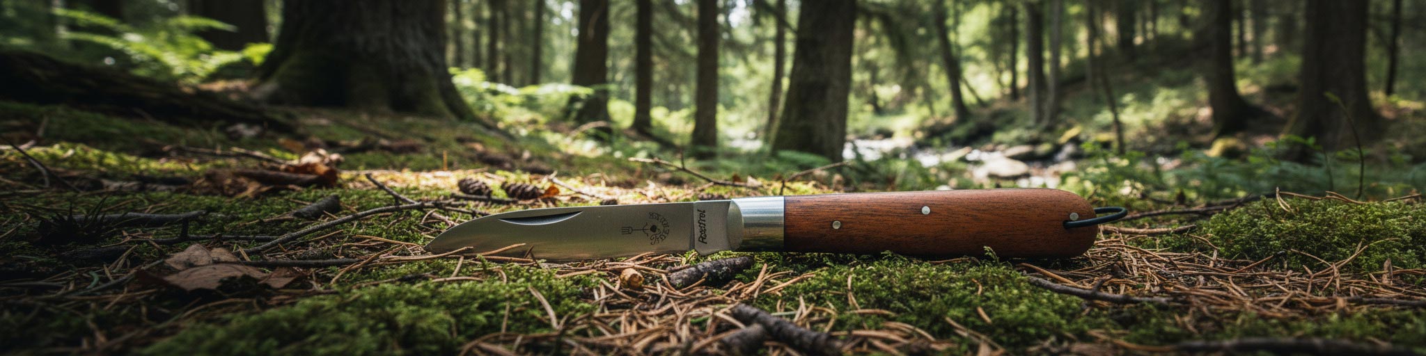 Herder Taschenmesser aus Italien mit Sapele Holzgriff im Wald – Solinger Qualität, wahlweise rostfreie oder Carbon Klinge, ideal für Outdoor, Natur & Camping
